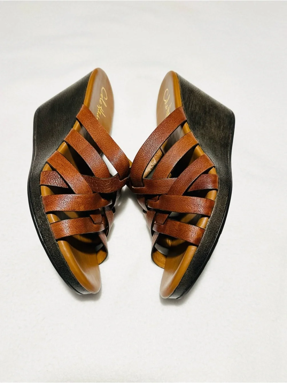 Cole Haan Nike Air Strappy Woven Leather Wedge Slide Sandals,Size 8.5B - Picture 4 of 9